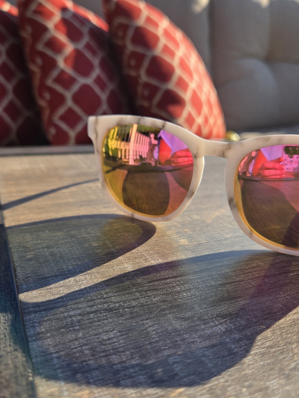 White Marble Frame Sunglasses with Pink- Blenders
